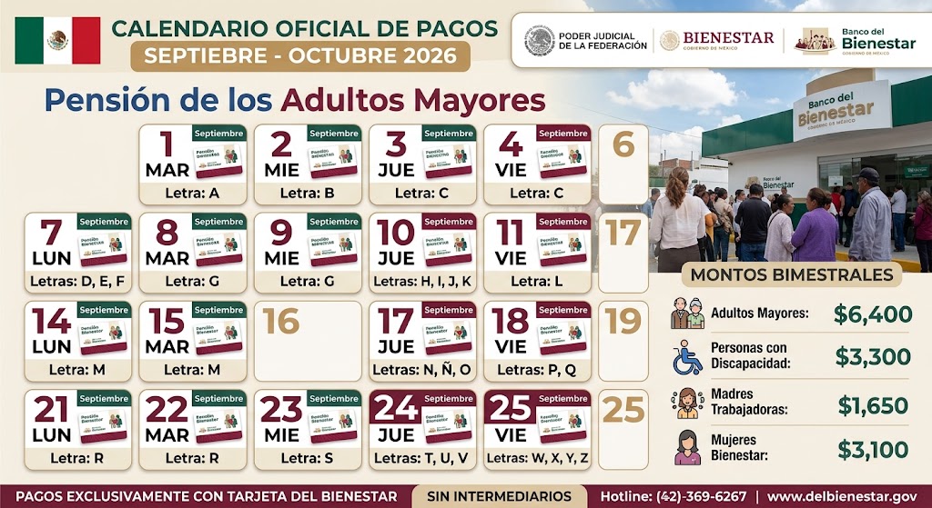 calendario pensión bienestar septiembre